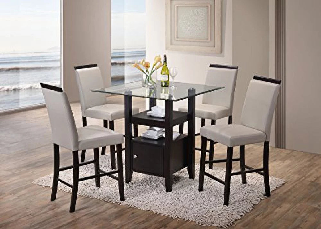 - 5-Piece Counter Height Dining Set, Table & 4 Chairs (Gray)