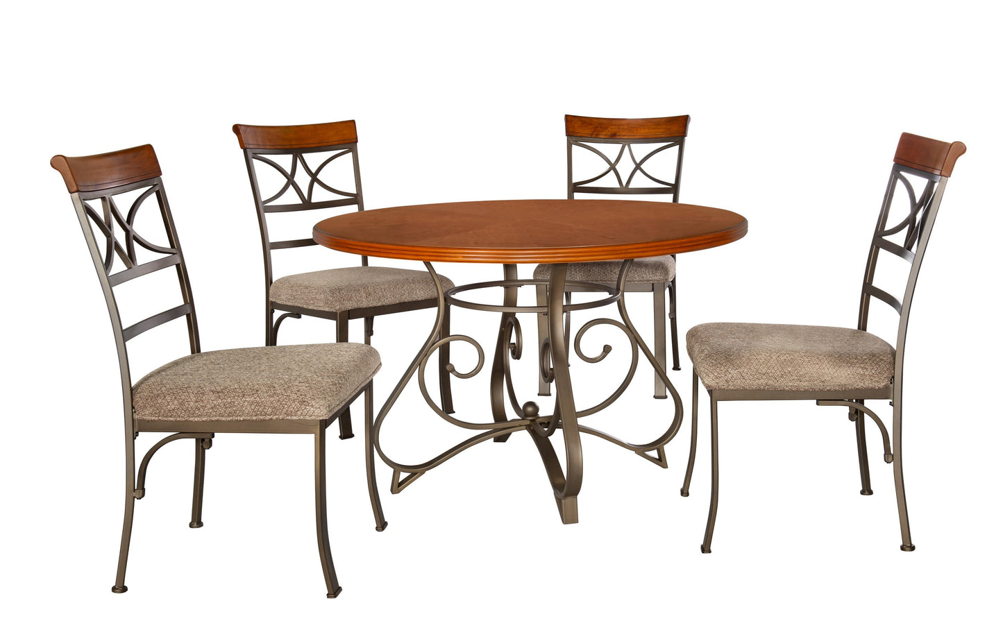 Hamilton 5-Piece Dining Set, Brushed Faux Medium Cherry Wood with "Matte Pewter and Bronze" Metal