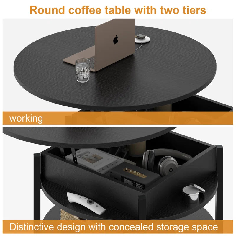Wynny 36"W Lift Top Coffee Table with Storage, round Wood Cocktail Table
