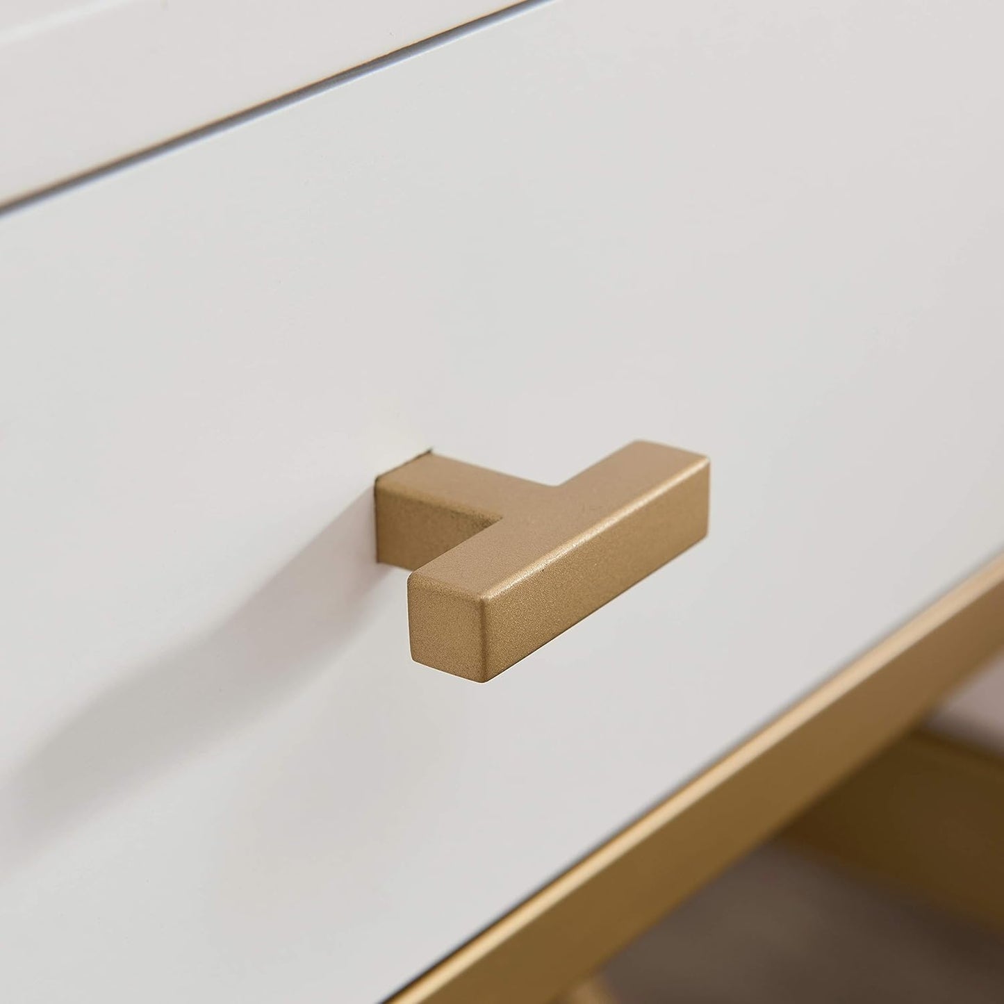 9069-WT Claudette Nightstand Side Table One Drawer Modern Fast Charging Station A/C and USB Charging Port Integrated Durable Solid Wood Metal Living Room Bedroom Office, White and Gold