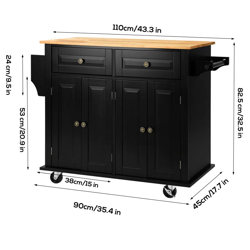 43.3'' Wide Rolling Kitchen Island with Storage and Solid Wood Top