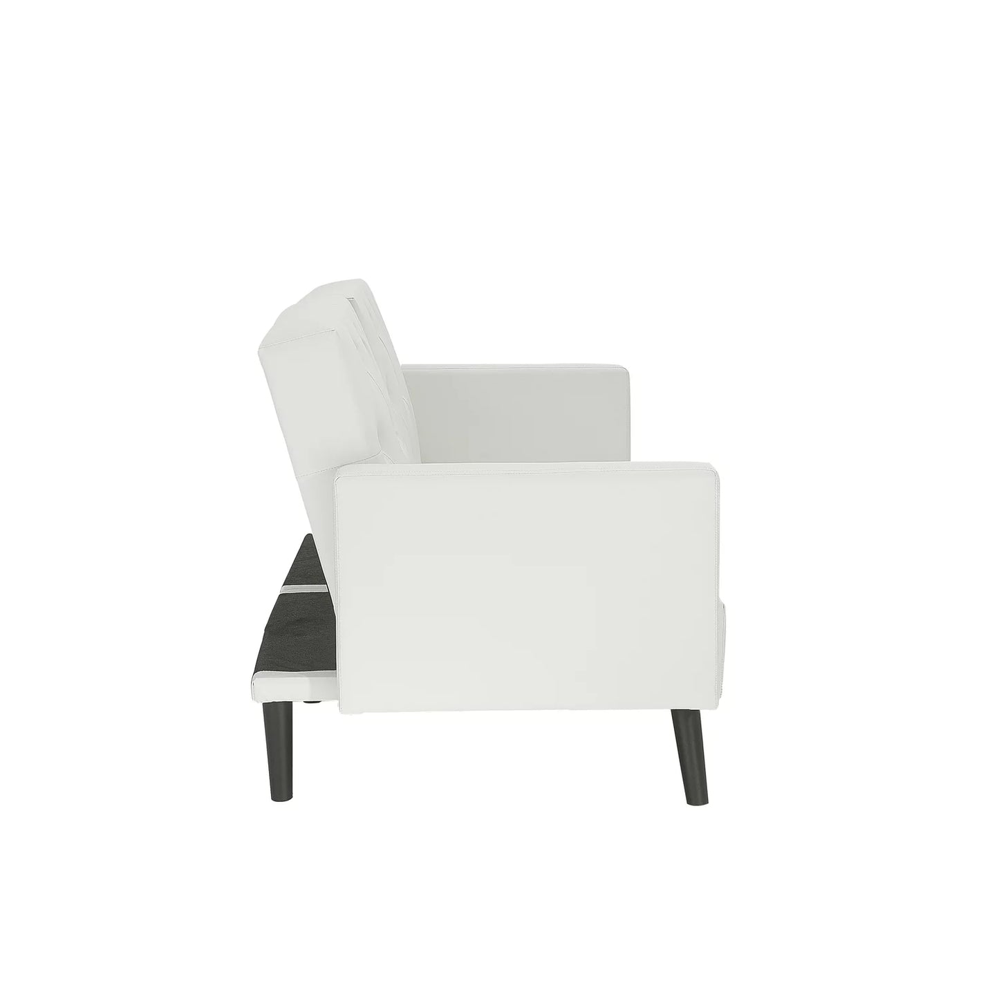 White Convertible Futon Sofa, Modern Reclining Black Sleeper Sofa, Split Back Faux Leather Futon Sofa Bed with Armrest