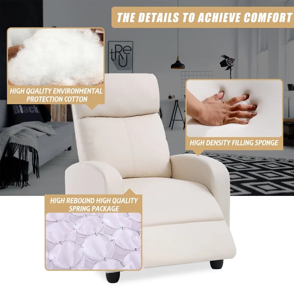 FDW Recliner Chair for Living Room Furniture Home Theater Seating Glider Chairs Modern Wingback Single Sofa PU Leather with Footrest (Beige)