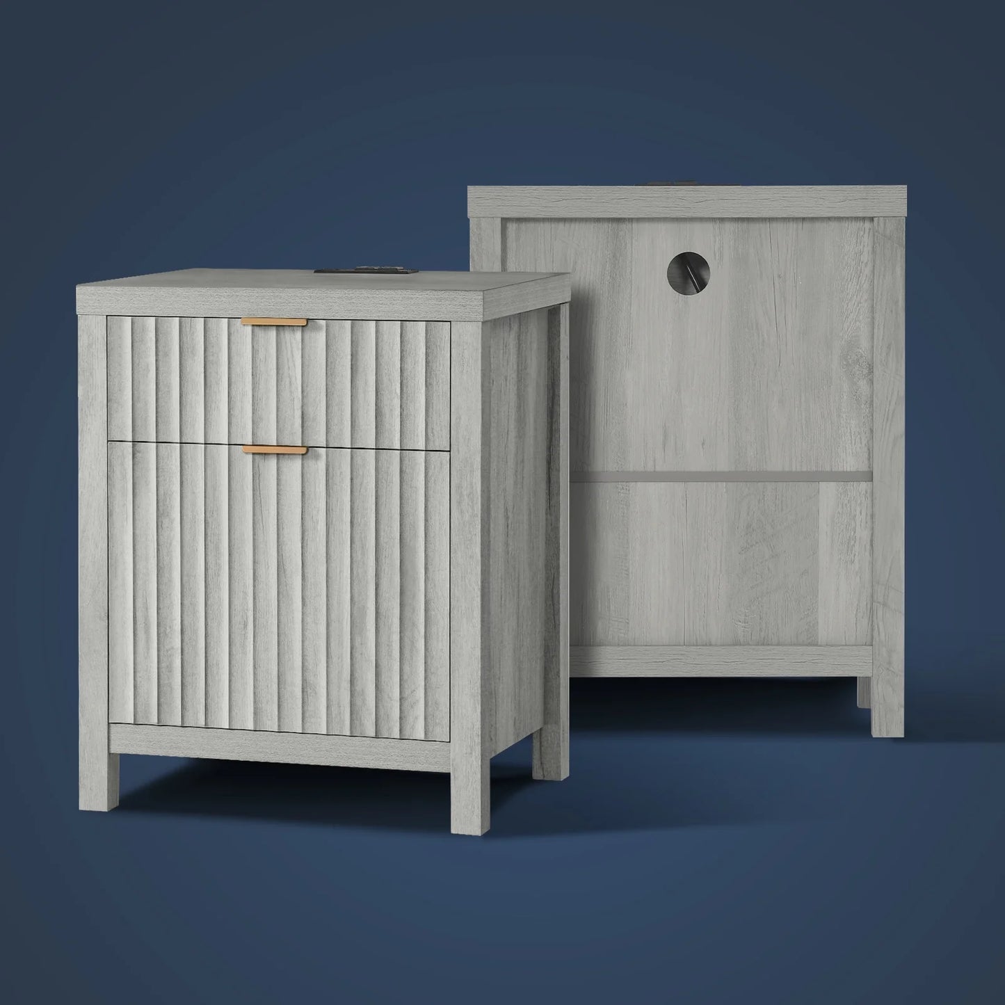 2-Drawer Nightstand with Charging Station, Farmhouse Side Table, Set of 2