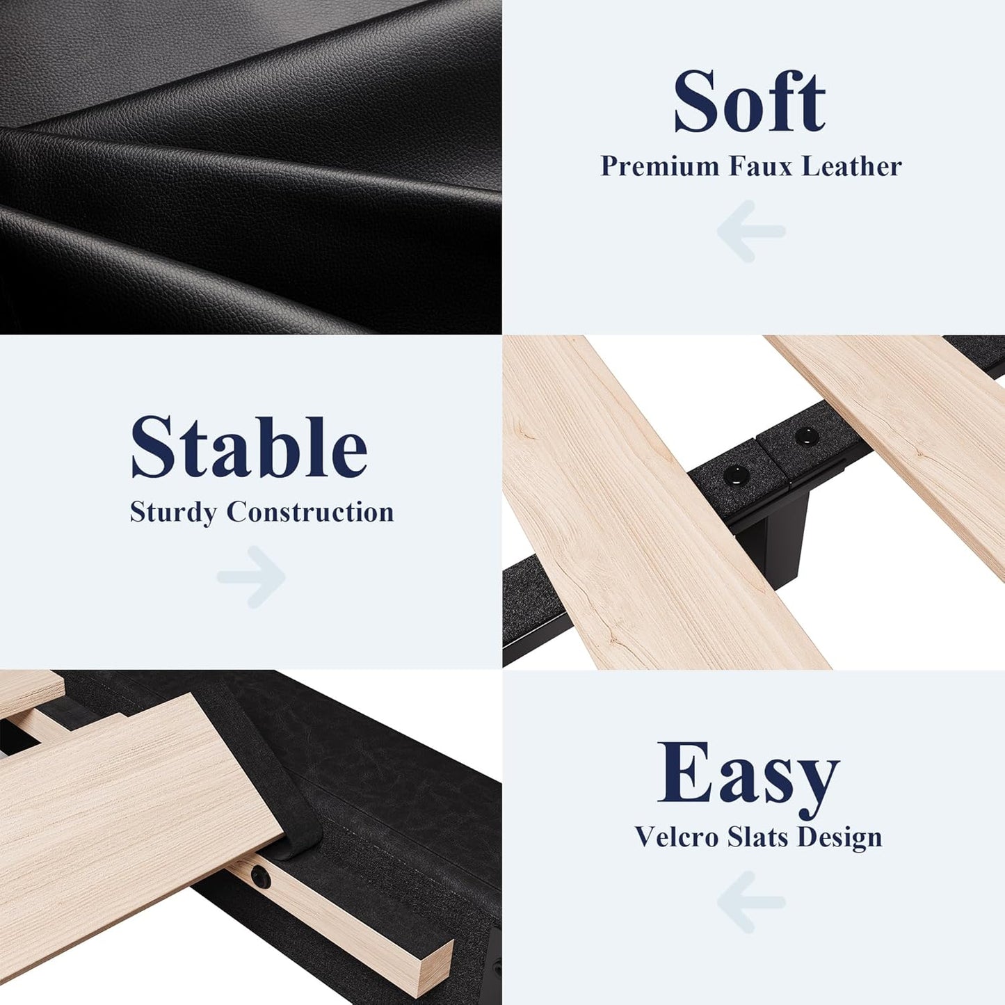 Upholstered Full Size Platform Bed Frame Modern Low Profile Sleigh Bed with Faux Leather Adjustable Headboard, Wood Slat Support, Easy Assembly, No Box Spring Needed, Glossy Black