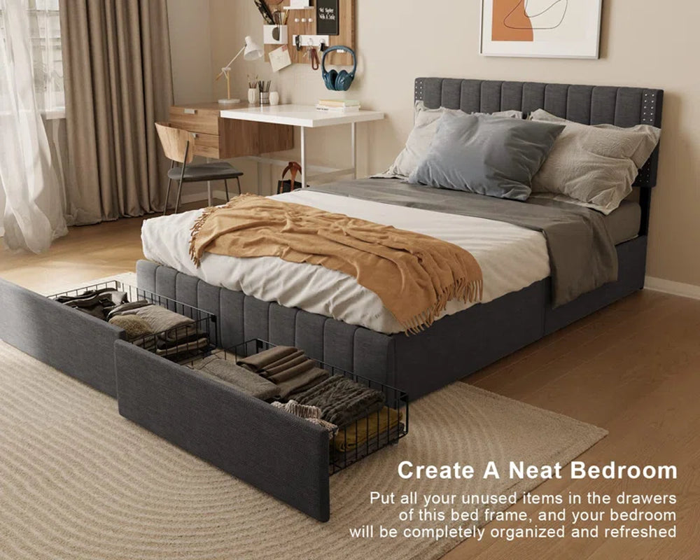 Montijo Upholstered Bed Frame with Storage Drawers