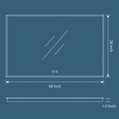 Devonnte Rectangle LED Wall Mirror, Dimmable Vanity Lighted Mirror, Backlit