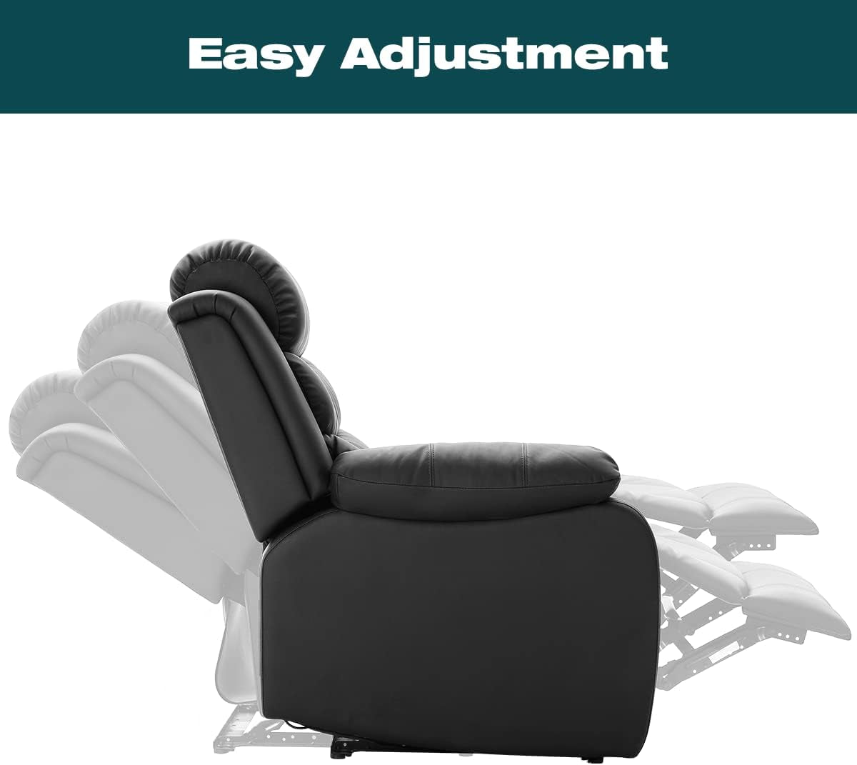 PU Leather Recliner, Upholstered Sofa Recliner Chair, Manual Reclining Home Theater Seating, Arm Chair for Living Room Reading Room Bedroom, Black (GGIN0086BK)