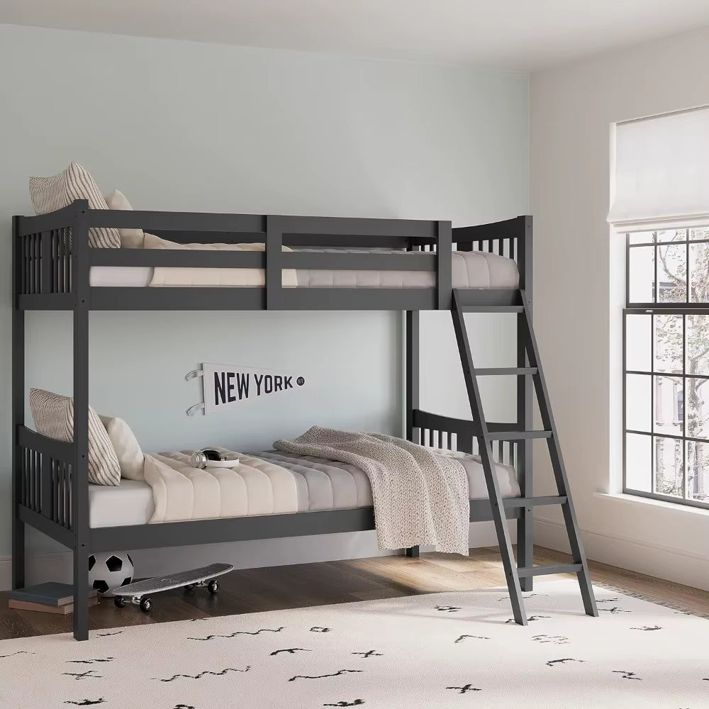 Caribou Twin-Over-Twin Bunk Bed (Gray) – GREENGUARD Gold Certified, Converts to 2 Individual Twin Beds