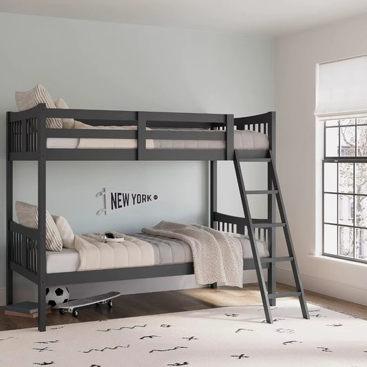 Caribou Twin-Over-Twin Bunk Bed (Gray) – GREENGUARD Gold Certified, Converts to 2 Individual Twin Beds