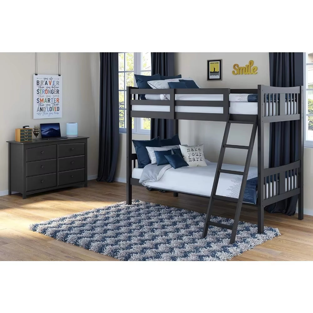Caribou Twin-Over-Twin Bunk Bed (Gray) – GREENGUARD Gold Certified, Converts to 2 Individual Twin Beds