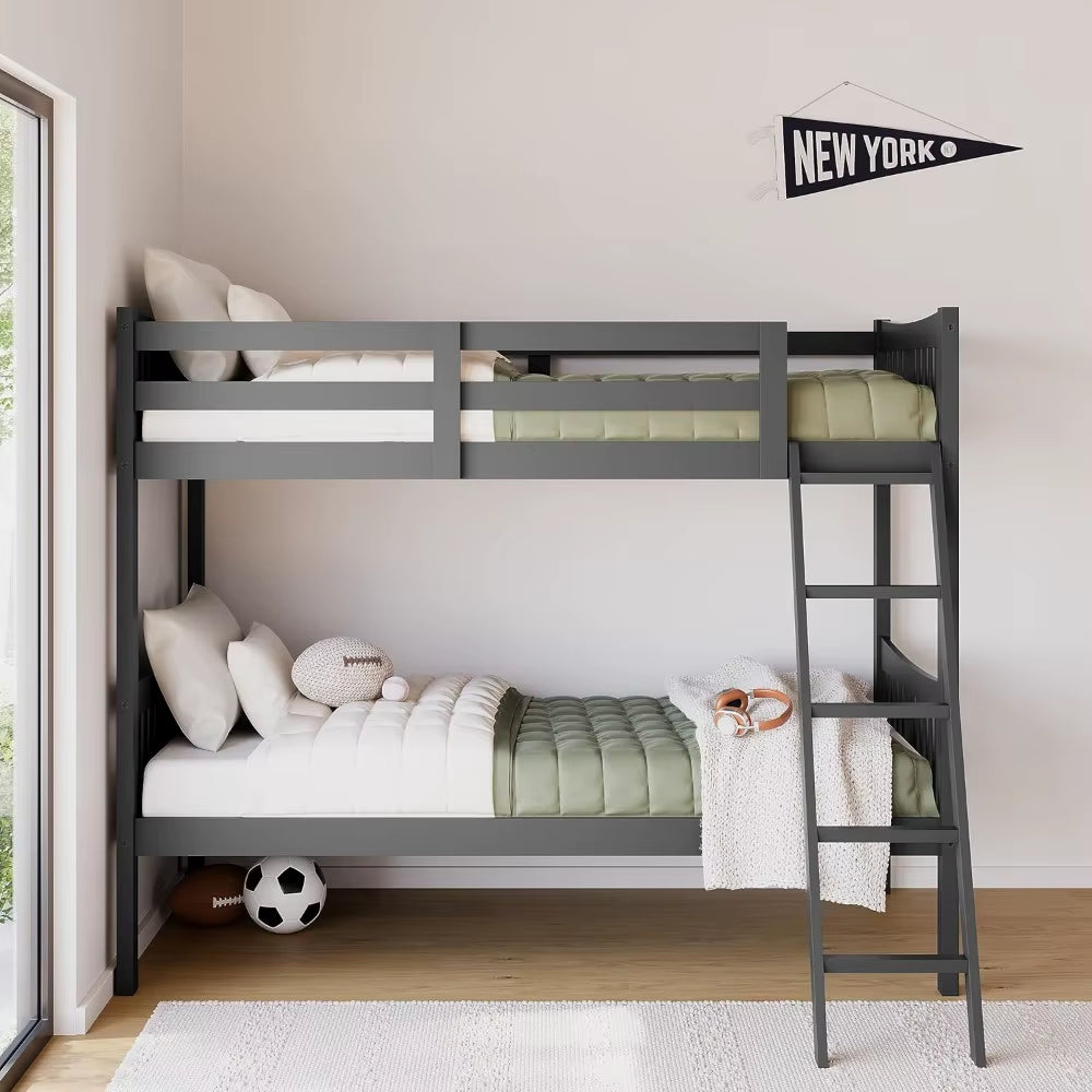 Caribou Twin-Over-Twin Bunk Bed (Gray) – GREENGUARD Gold Certified, Converts to 2 Individual Twin Beds