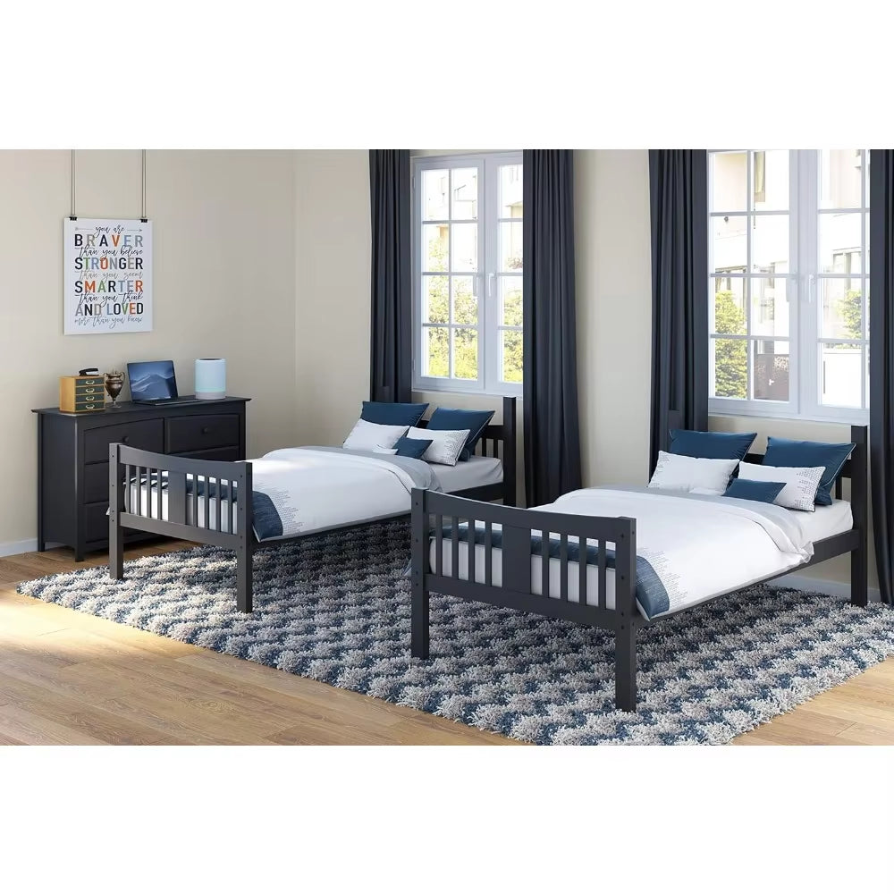 Caribou Twin-Over-Twin Bunk Bed (Gray) – GREENGUARD Gold Certified, Converts to 2 Individual Twin Beds