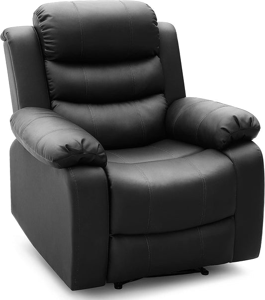 PU Leather Recliner, Upholstered Sofa Recliner Chair, Manual Reclining Home Theater Seating, Arm Chair for Living Room Reading Room Bedroom, Black (GGIN0086BK)