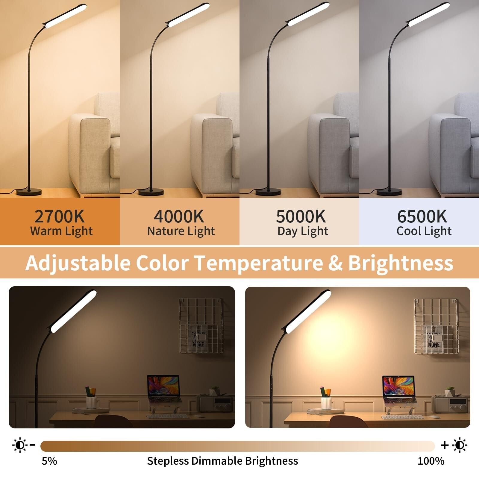 Frideko LED Floor Lamp, 18W 1800LM Bright Floor Lamp with Remote & Touch Cont...