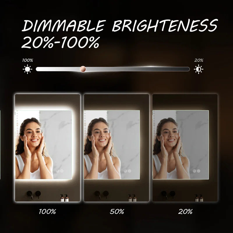 Devonnte Rectangle LED Wall Mirror, Dimmable Vanity Lighted Mirror, Backlit