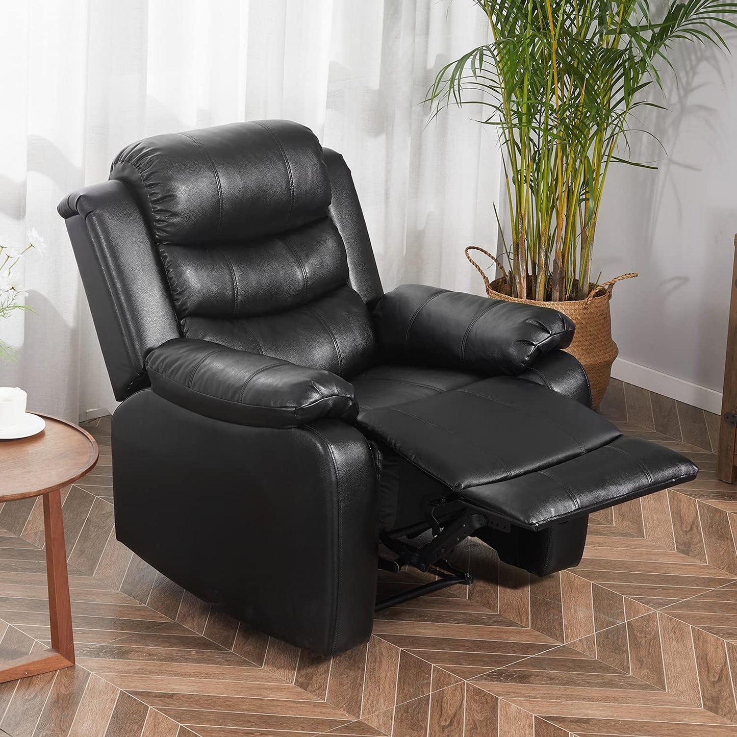 PU Leather Recliner, Upholstered Sofa Recliner Chair, Manual Reclining Home Theater Seating, Arm Chair for Living Room Reading Room Bedroom, Black (GGIN0086BK)