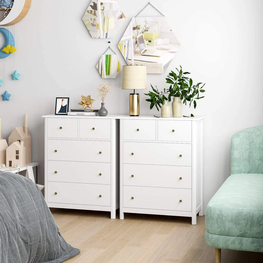 Kids Dresser of 5 Drawers, Dresser Chest with Easy Pull Handle for Bedroom, Living Room, White Finish