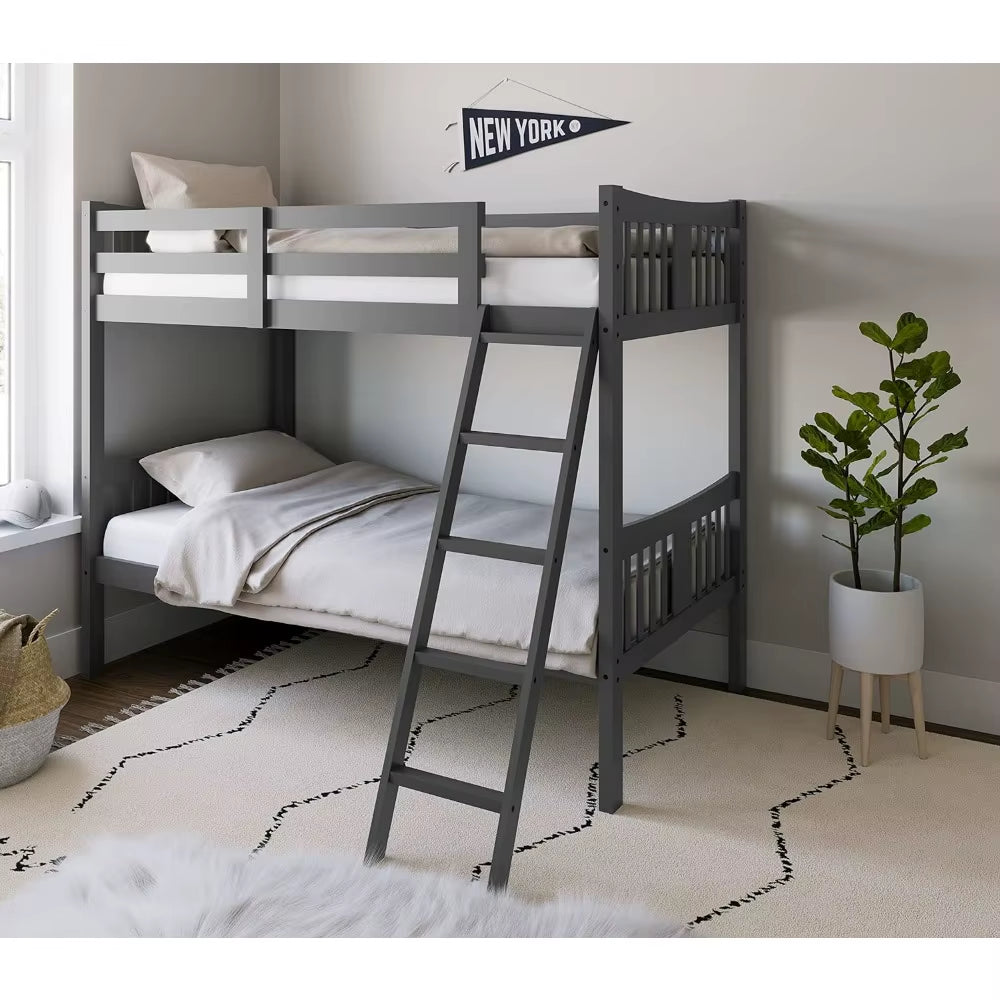 Caribou Twin-Over-Twin Bunk Bed (Gray) – GREENGUARD Gold Certified, Converts to 2 Individual Twin Beds