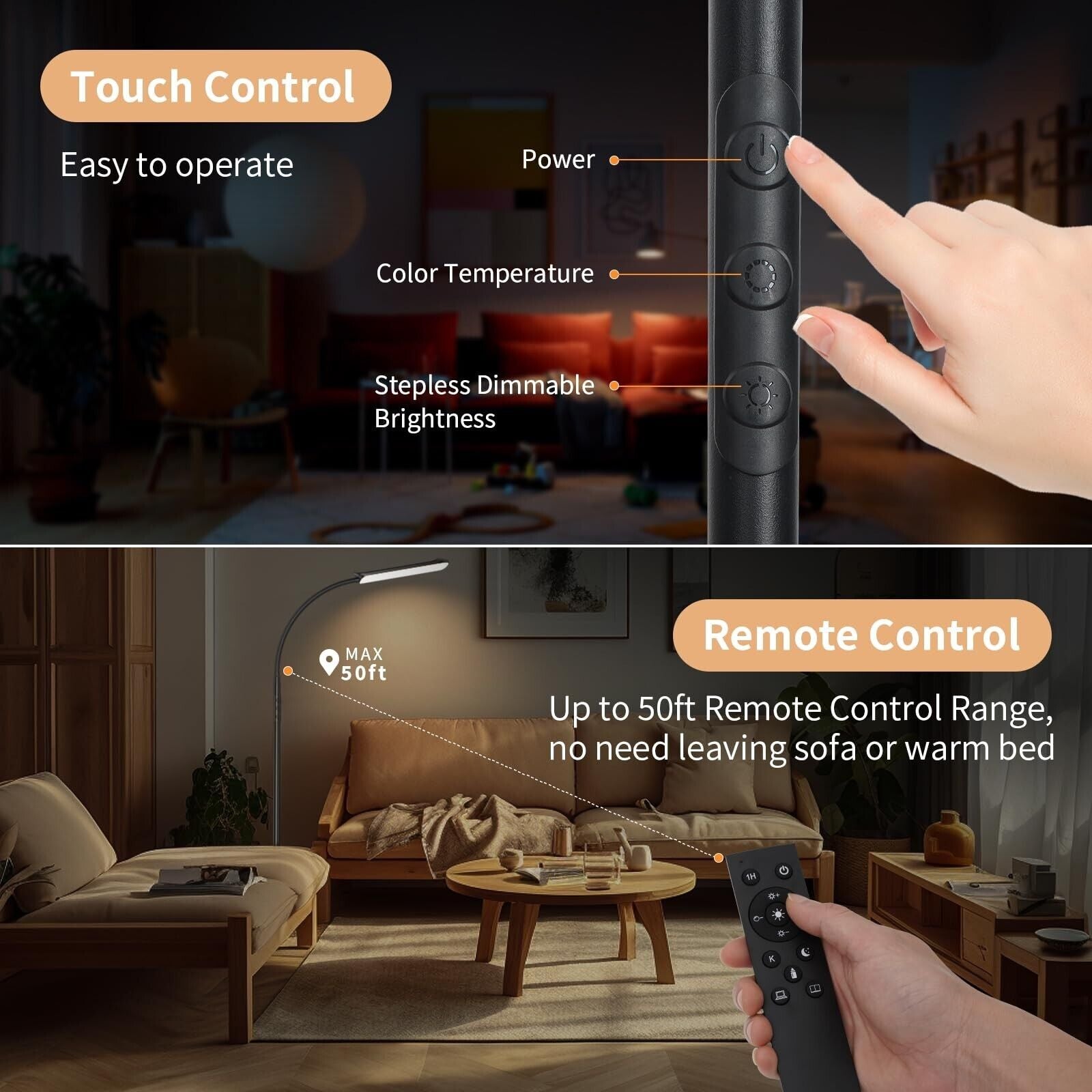 Frideko LED Floor Lamp, 18W 1800LM Bright Floor Lamp with Remote & Touch Cont...