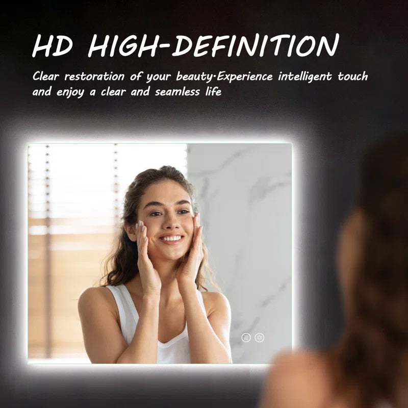 Devonnte Rectangle LED Wall Mirror, Dimmable Vanity Lighted Mirror, Backlit