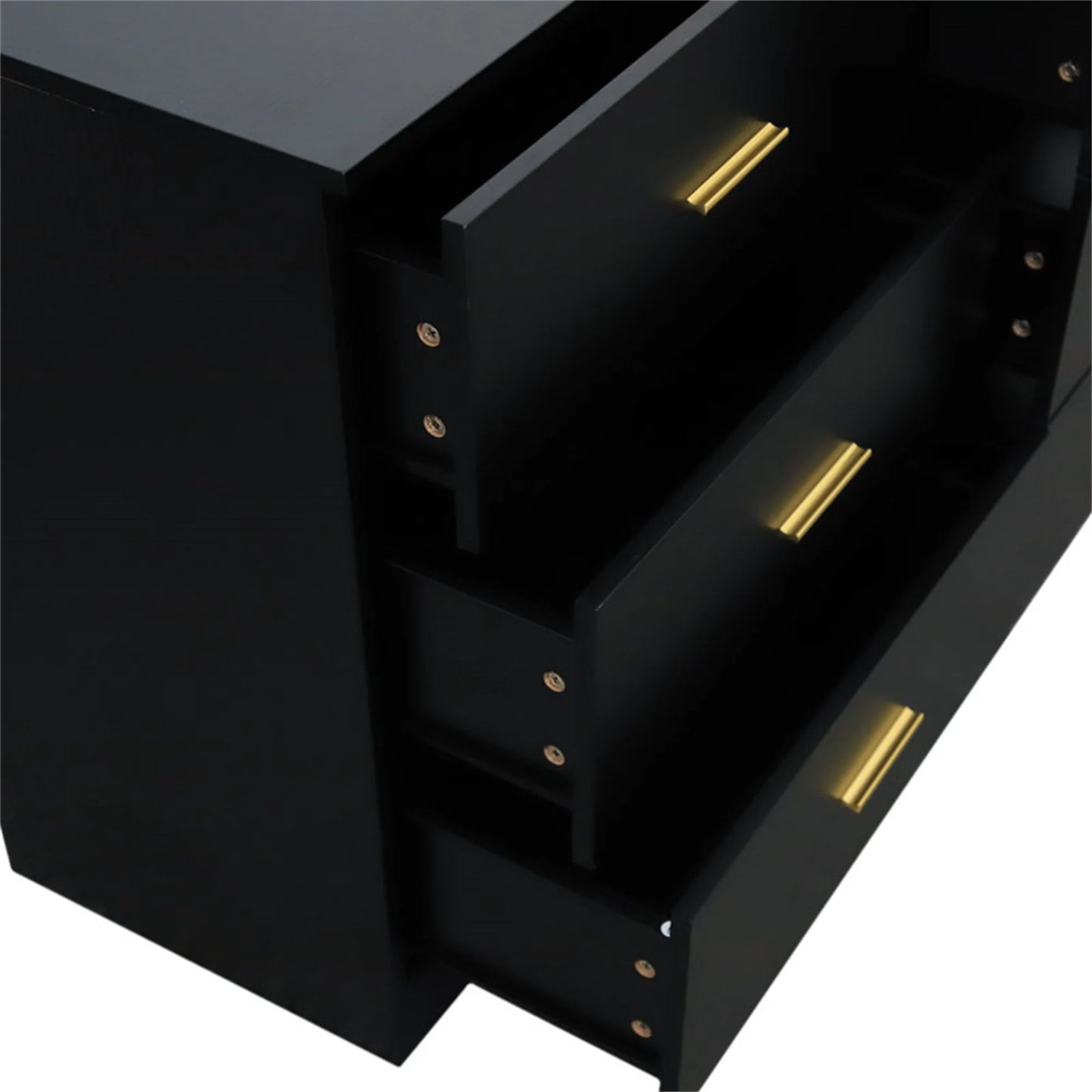 Modern Wooden Wide 6 Drawer Dresser for Bedroom Nursery, Storage Storage Cabinet with Gold Handle, Black