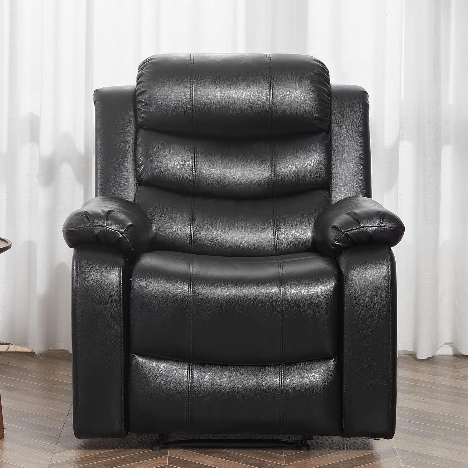 PU Leather Recliner, Upholstered Sofa Recliner Chair, Manual Reclining Home Theater Seating, Arm Chair for Living Room Reading Room Bedroom, Black (GGIN0086BK)