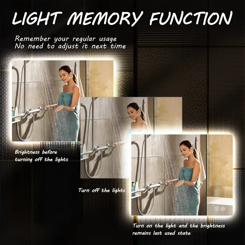 Devonnte Rectangle LED Wall Mirror, Dimmable Vanity Lighted Mirror, Backlit