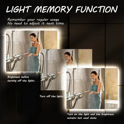 Devonnte Rectangle LED Wall Mirror, Dimmable Vanity Lighted Mirror, Backlit