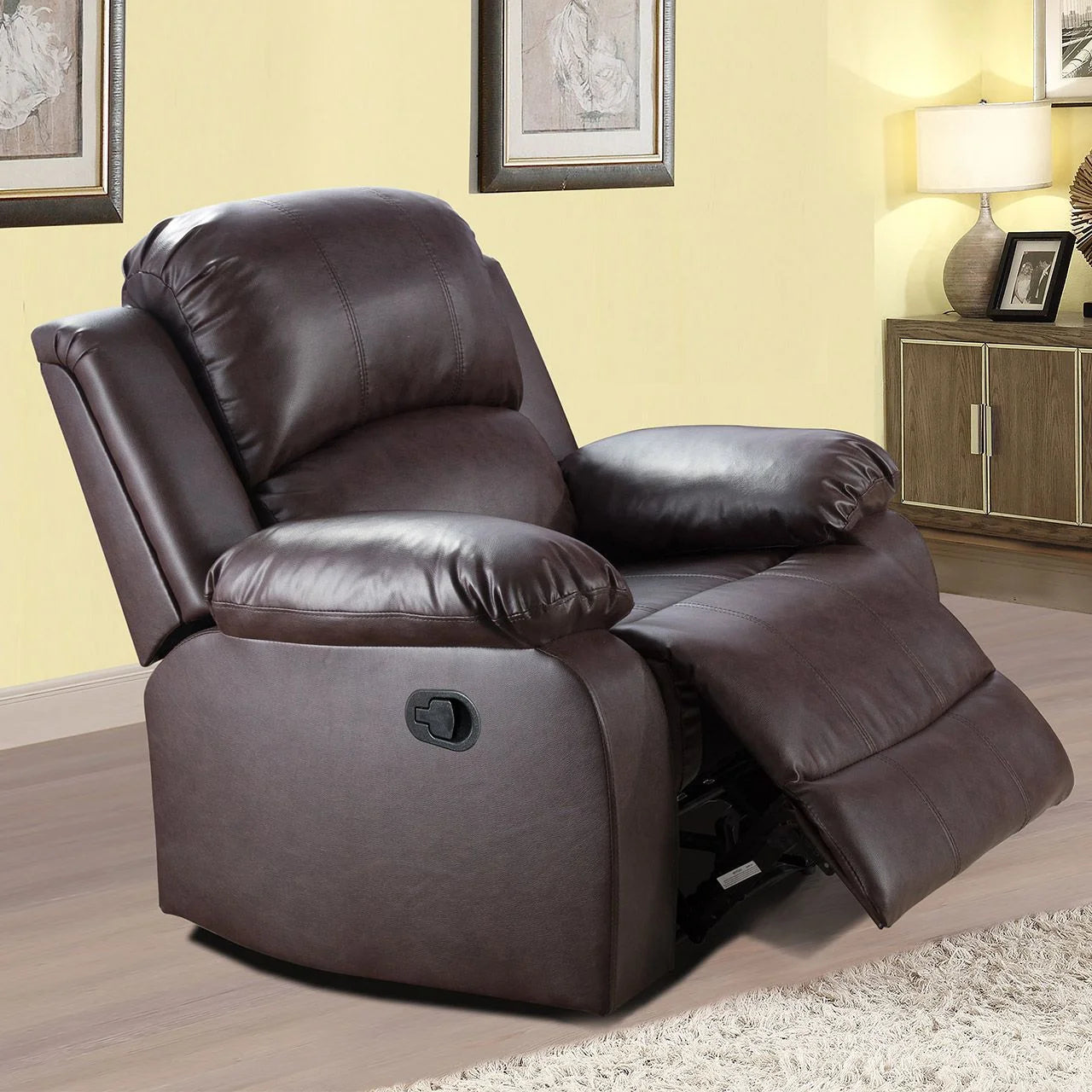 Recycled Leather Recliner Chair, Living Room Chair Recliner Single Sofa with Overstuffed Arm and Back, Theater Lounge Seat for Home, Brown