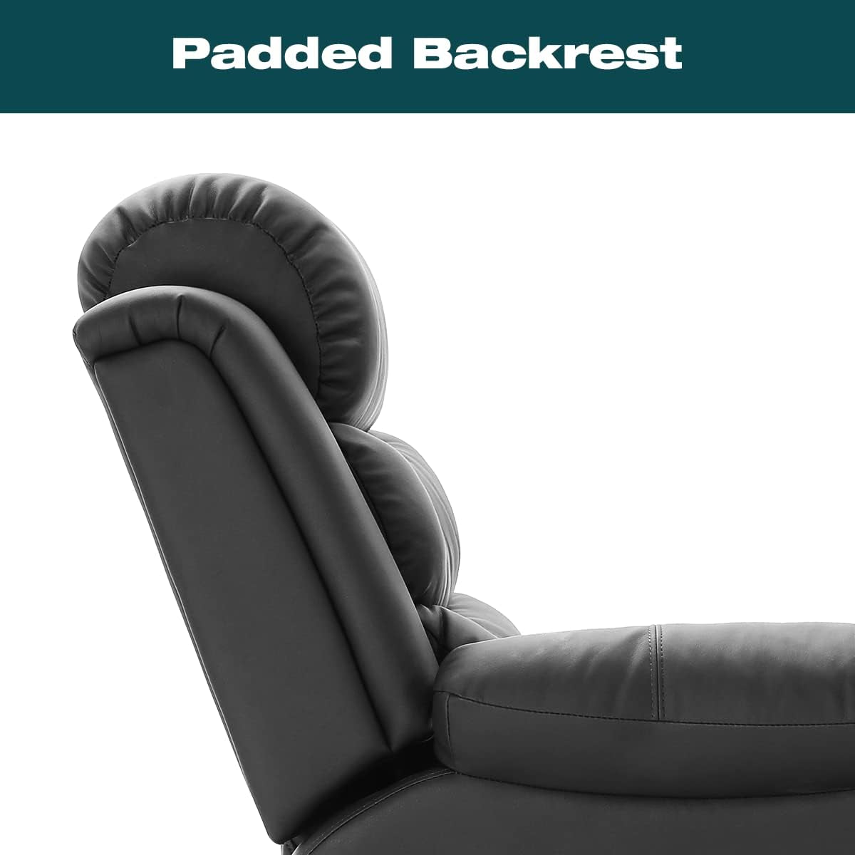 PU Leather Recliner, Upholstered Sofa Recliner Chair, Manual Reclining Home Theater Seating, Arm Chair for Living Room Reading Room Bedroom, Black (GGIN0086BK)